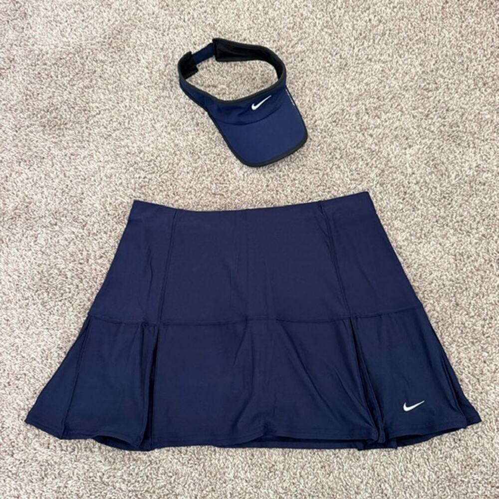 Nike Navy Blue Women's Medium Pleated Skort & Matching Visor Tennis Athletic